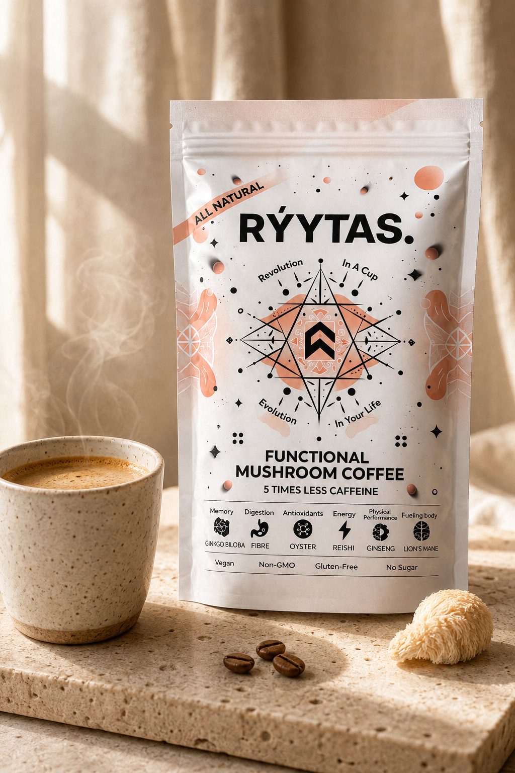 RÝYTAS. Funkcionālā sēņu kafija